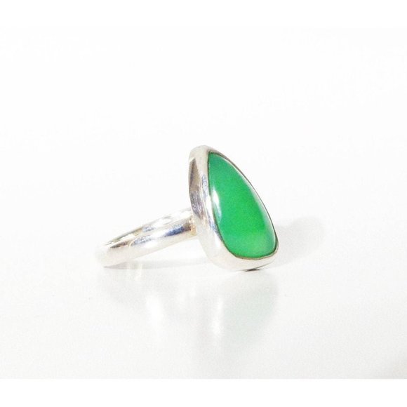 Green Chalcedony 925 Sterling Silver Ring, Natural Green Chrysoprase Ring - Picture 3 of 6